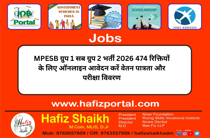 MPESB ग्रुप 1 सब ग्रुप 2 भर्ती 2026 474 रिक्तियों के लिए ऑनलाइन आवेदन करें वेतन पात्रता और परीक्षा विवरण