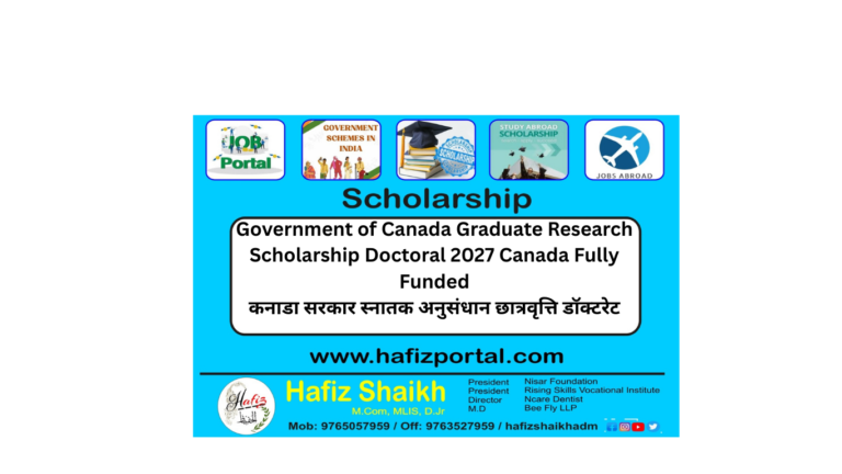Government of Canada Graduate Research Scholarship Doctoral 2027 Canada Fully Funded