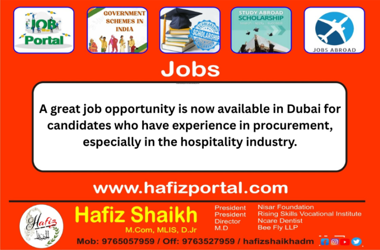 A great job opportunity is now available in Dubai for candidates who have experience in procurement, especially in the hospitality industry.