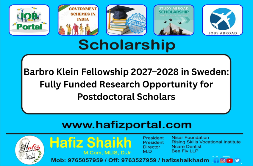 Barbro Klein Fellowship 2027–2028 in Sweden: Fully Funded Research Opportunity for Postdoctoral Scholars