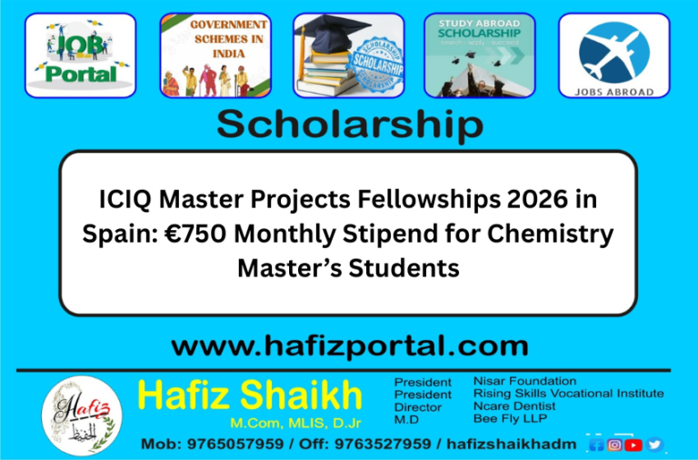 ICIQ Master Projects Fellowships 2026 in Spain: €750 Monthly Stipend for Chemistry Master’s Students