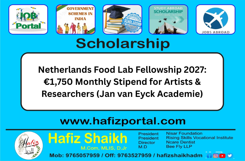 Netherlands Food Lab Fellowship 2027: €1,750 Monthly Stipend for Artists & Researchers (Jan van Eyck Academie)