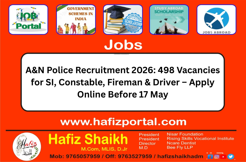 A&N Police Recruitment 2026: 498 Vacancies for SI, Constable, Fireman & Driver – Apply Online Before 17 May