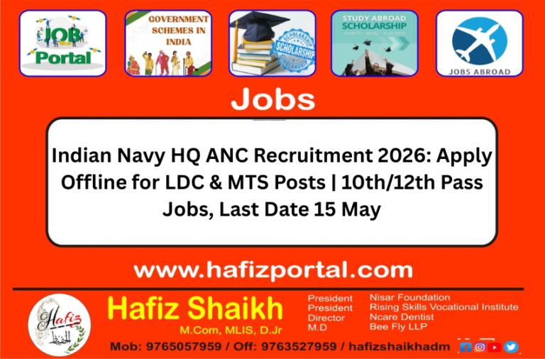 Indian Navy HQ ANC Recruitment 2026: Apply Offline for LDC & MTS Posts | 10th/12th Pass Jobs, Last Date 15 May