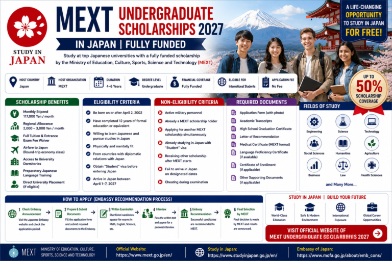 MEXT Undergraduate Scholarships 2027 in Japan | Fully Funded Japanese Government Scholarship for International Students