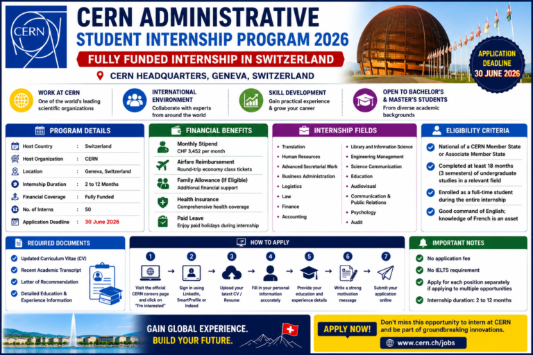CERN Switzerland Internship 2026: Fully Funded Administrative Training Program for International Students