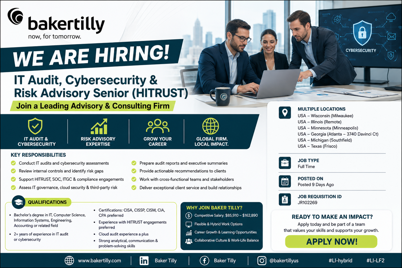Baker Tilly IT Audit, Cybersecurity & Risk Advisory Senior Job 2026