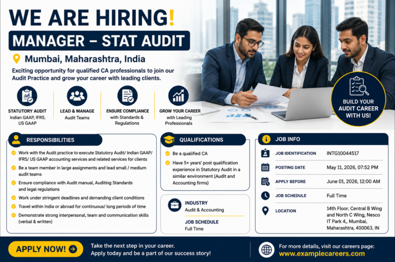 Manager Statutory Audit Jobs in Mumbai 2026 | CA Audit Manager Recruitment