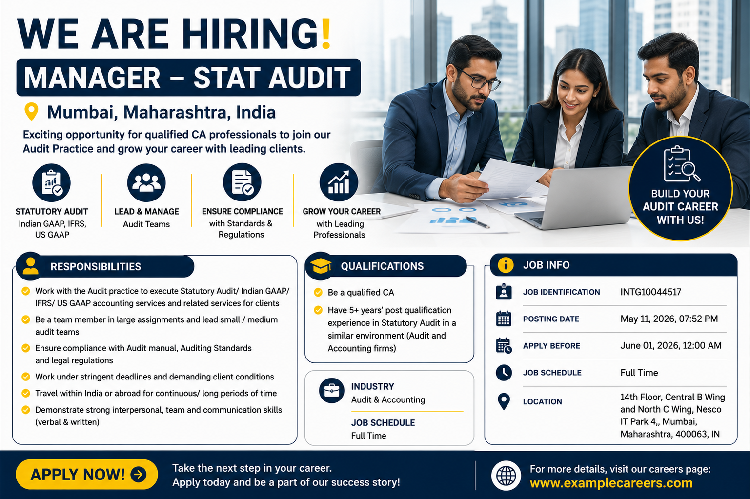 Manager Statutory Audit Jobs in Mumbai 2026 | CA Audit Manager Recruitment