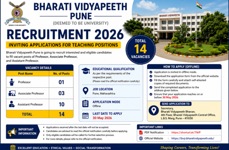 Bharati Vidyapeeth Pune Recruitment 2026: Apply Offline for 14 Professor & Assistant Professor Posts