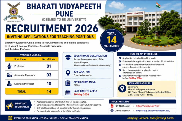 Bharati Vidyapeeth Pune Recruitment 2026: Apply Offline for 14 Professor & Assistant Professor Posts
