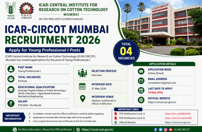 ICAR-CIRCOT Mumbai Recruitment 2026: Apply for Young Professional-I Posts | Salary ₹30,000