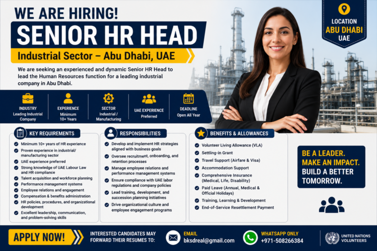Senior HR Head Jobs in Abu Dhabi UAE 2026 | Apply for Industrial Sector HR Leadership Role