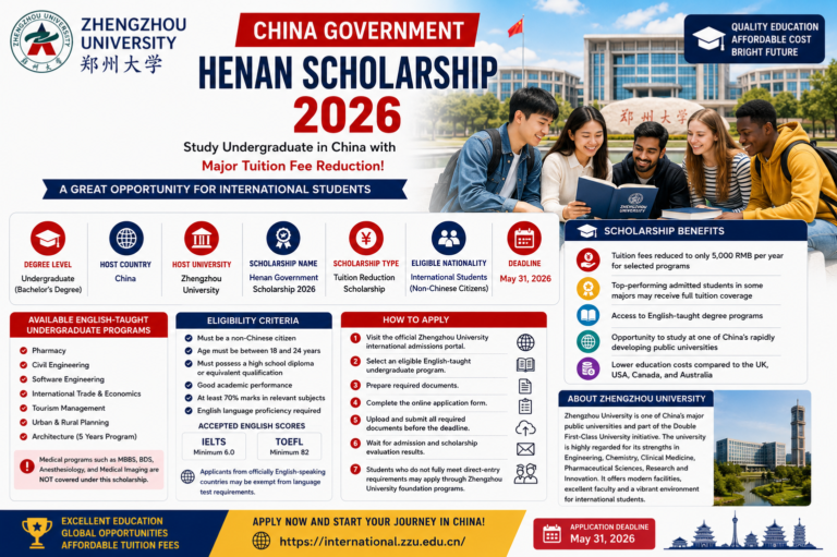 China Government Zhengzhou University Henan Scholarship 2026 | Study Undergraduate in China