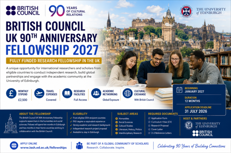 British Council UK 90th Anniversary Fellowship 2027 in UK | Fully Funded Research Fellowship