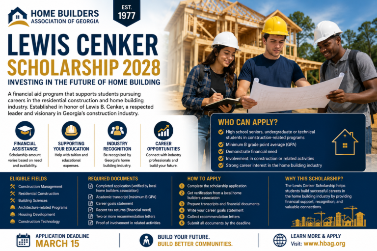 Lewis Cenker Scholarship 2028 in USA | Construction & Home Building Scholarship Guide