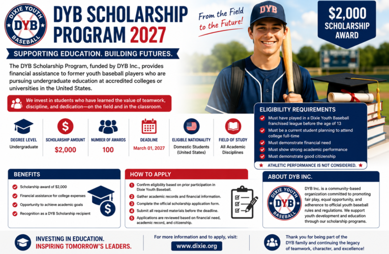 DYB Scholarship Program 2027 in USA | $2,000 Scholarship for Former Youth Baseball Players