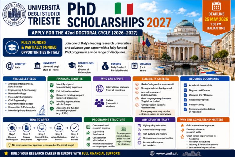 Università degli Studi di Trieste PhD Scholarships 2027 in Italy (Fully Funded) – Apply for 42nd Doctoral Cycle