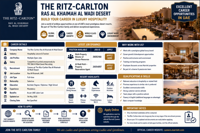 The Ritz-Carlton Ras Al Khaimah Careers 2026 in UAE – Apply Online for Luxury Hotel Jobs
