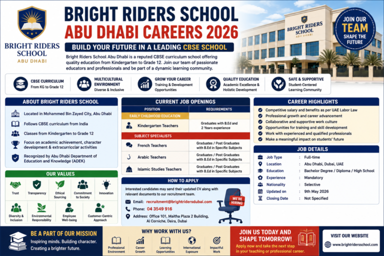 Bright Riders School Abu Dhabi Careers 2026 – Latest Teaching & School Staff Vacancies in UAE