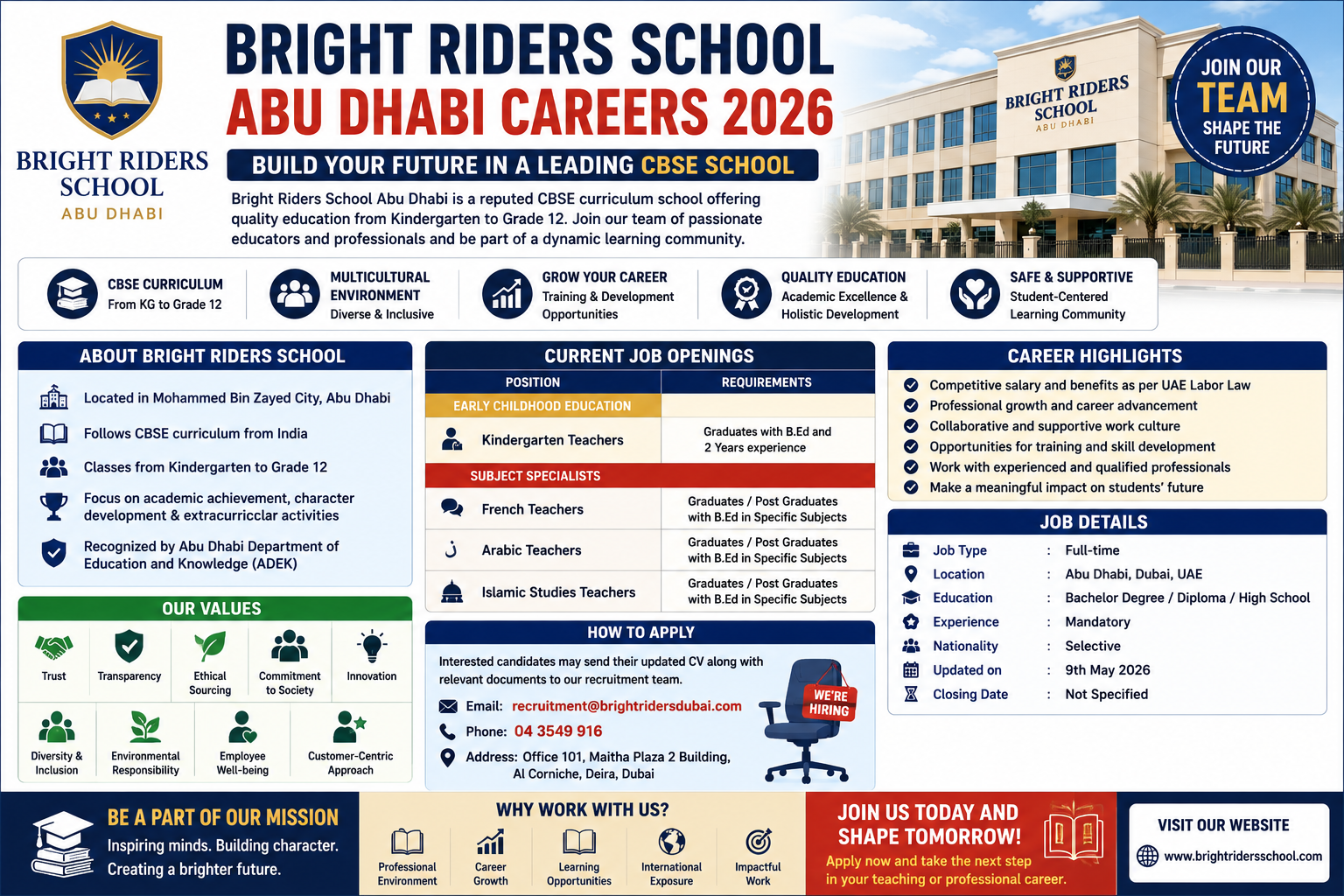 Bright Riders School Abu Dhabi Careers 2026 – Latest Teaching & School Staff Vacancies in UAE