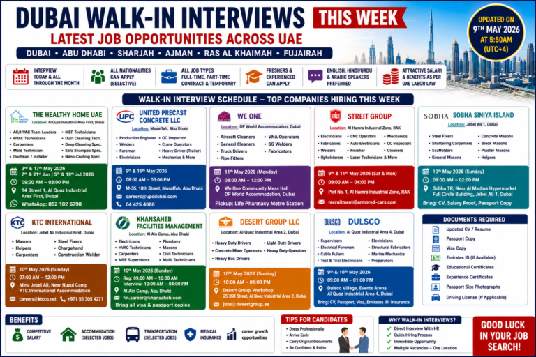 Latest Dubai Walk-In Interview Jobs in UAE 2026 | Updated Weekly Career Opportunities
