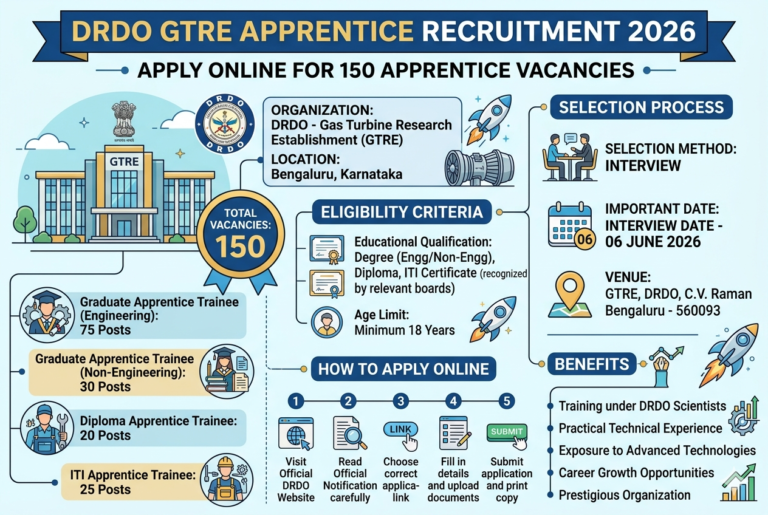 DRDO GTRE Apprentice Recruitment 2026 | Apply Online for 150 Apprentice Vacancies