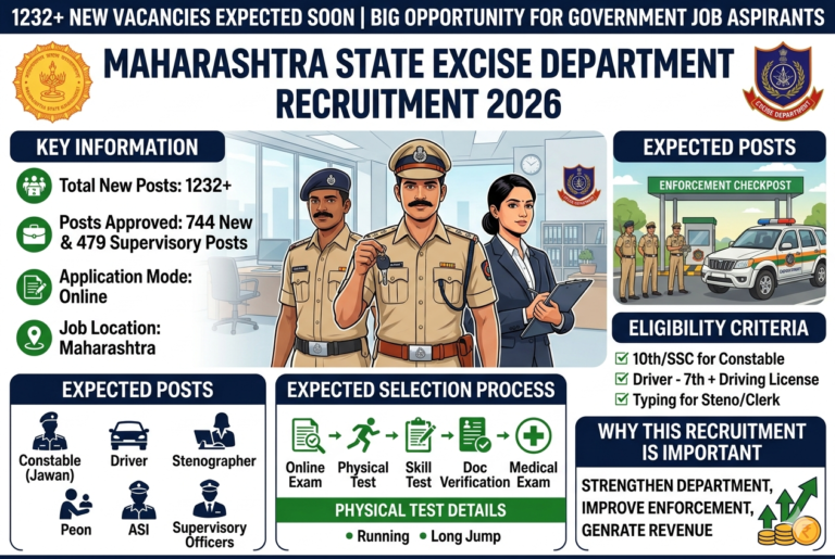 Maharashtra Excise Department Recruitment 2026: 1232 New Vacancies Expected Soon | Big Opportunity for Government Job Aspirants