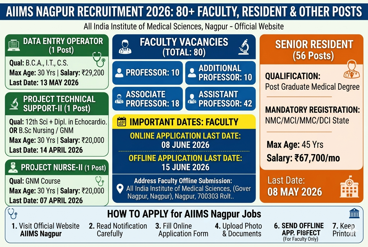 AIIMS Nagpur Recruitment 2026: Apply Online for 80 Faculty, Senior Resident, DEO & Other Posts