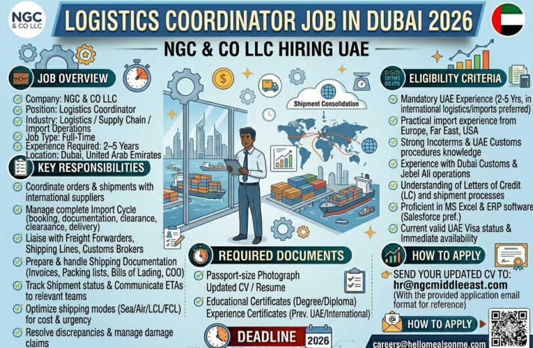 Logistics Coordinator Job in Dubai 2026 | NGC & CO LLC Hiring UAE