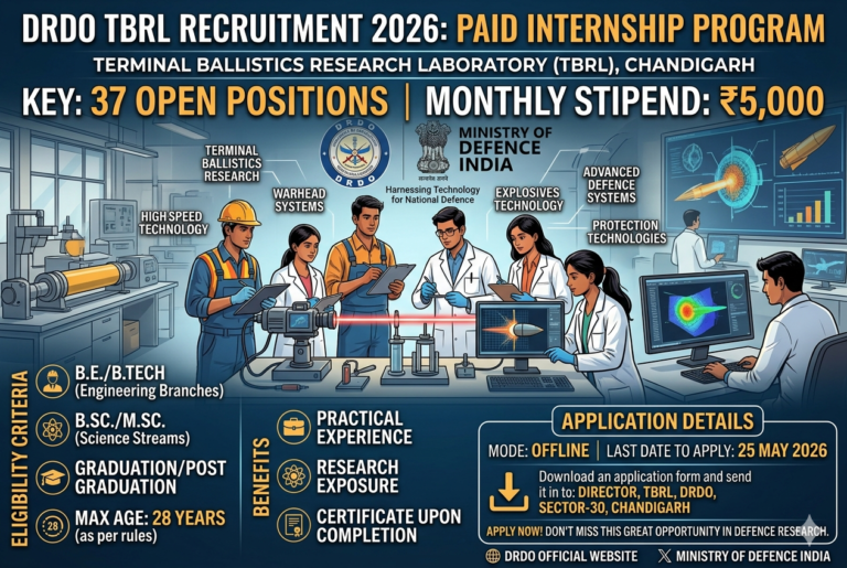 DRDO TBRL Recruitment 2026: Apply for 37 Paid Internship Posts | Monthly Stipend ₹5,000