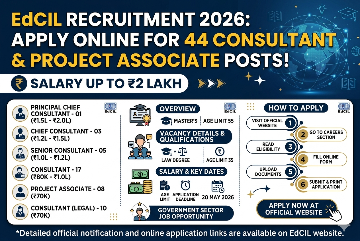 EdCIL Recruitment 2026: Apply Online for 44 Consultant & Project Associate Posts | Salary Up to ₹2 Lakh