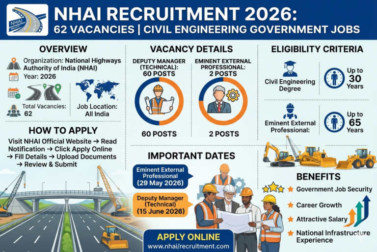 NHAI Recruitment 2026: Apply Online for 62 Vacancies | Civil Engineering Government Jobs