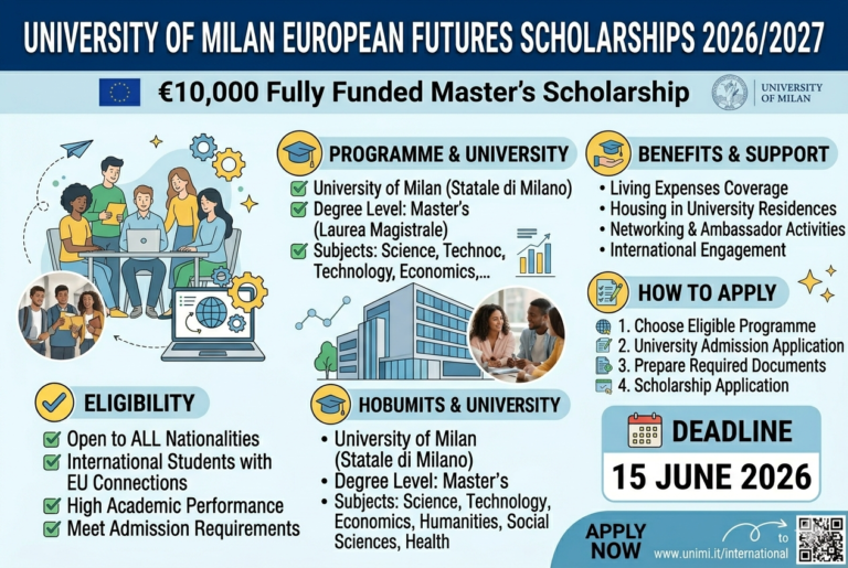 University of Milan European Futures Scholarships 2026/2027 in Italy | €10,000 Fully Funded Master’s Scholarship