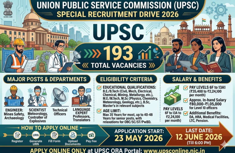 UPSC Special Recruitment Drive 2026: Apply Online for 193 Central Government Vacancies Before 12 June