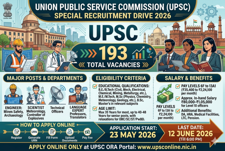 UPSC Special Recruitment Drive 2026: Apply Online for 193 Central Government Vacancies Before 12 June