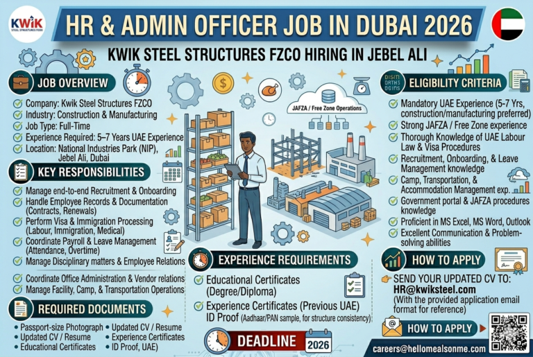 HR & Admin Officer Job in Dubai 2026 | Kwik Steel Structures FZCO Hiring in Jebel Ali