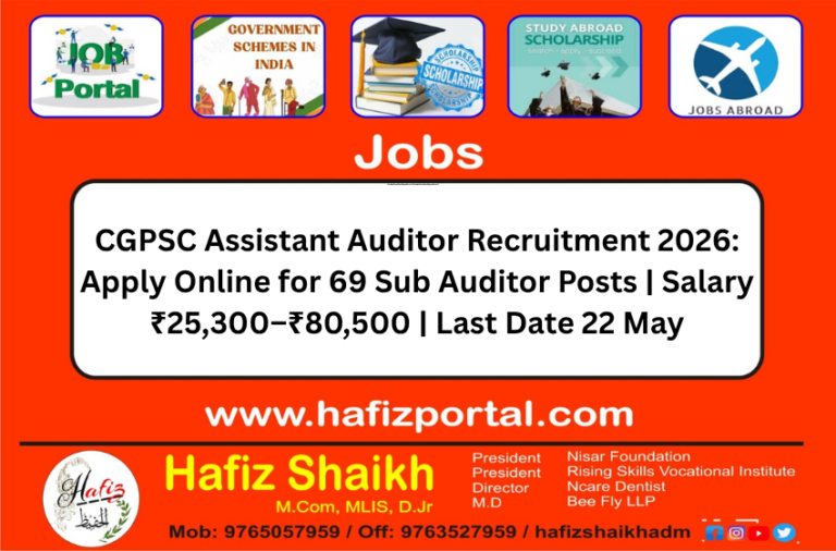 CGPSC Assistant Auditor Recruitment 2026: Apply Online for 69 Sub Auditor Posts | Salary ₹25,300–₹80,500 | Last Date 22 May