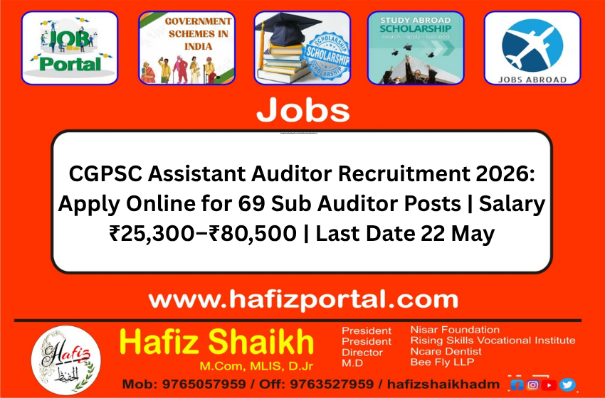 CGPSC Assistant Auditor Recruitment 2026: Apply Online for 69 Sub Auditor Posts | Salary ₹25,300–₹80,500 | Last Date 22 May