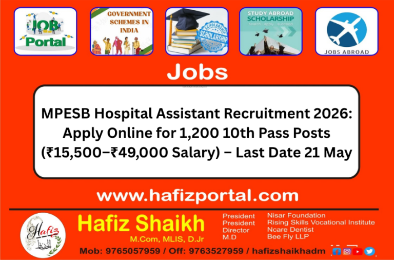 MPESB Hospital Assistant Recruitment 2026: Apply Online for 1,200 10th Pass Posts (₹15,500–₹49,000 Salary) – Last Date 21 May