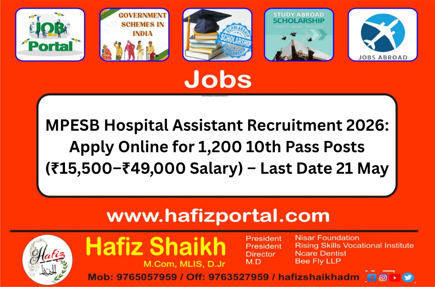 MPESB Hospital Assistant Recruitment 2026: Apply Online for 1,200 10th Pass Posts (₹15,500–₹49,000 Salary) – Last Date 21 May