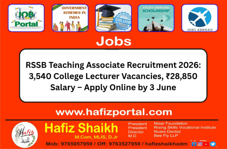 RSSB Teaching Associate Recruitment 2026: 3,540 College Lecturer Vacancies, ₹28,850 Salary – Apply Online by 3 June