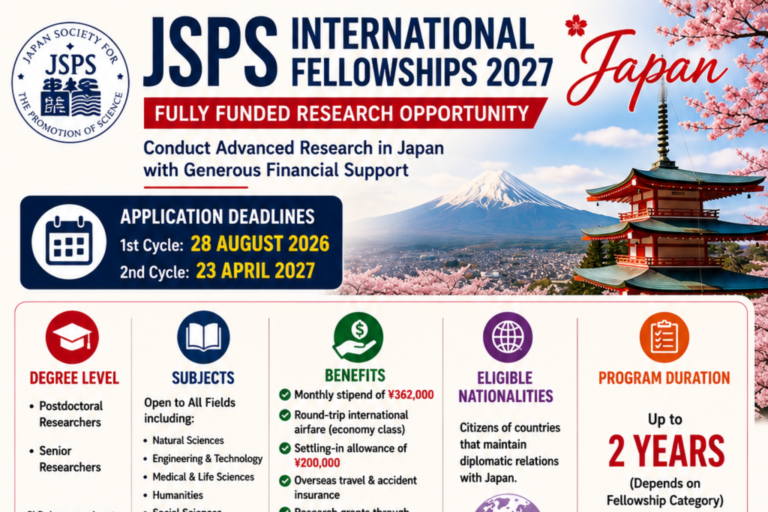 JSPS International Fellowships 2027 Japan (Fully Funded) – Postdoctoral Research in Japan with ¥362,000 Monthly Stipend