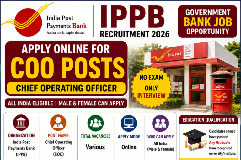 India Post IPPB Recruitment 2026: Apply Online for COO Posts | No Exam, Direct Interview Opportunity