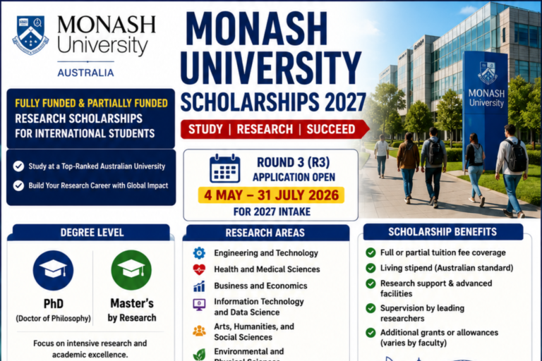 Monash University Scholarships 2027 in Australia | Fully Funded PhD & Master’s Research Opportunities