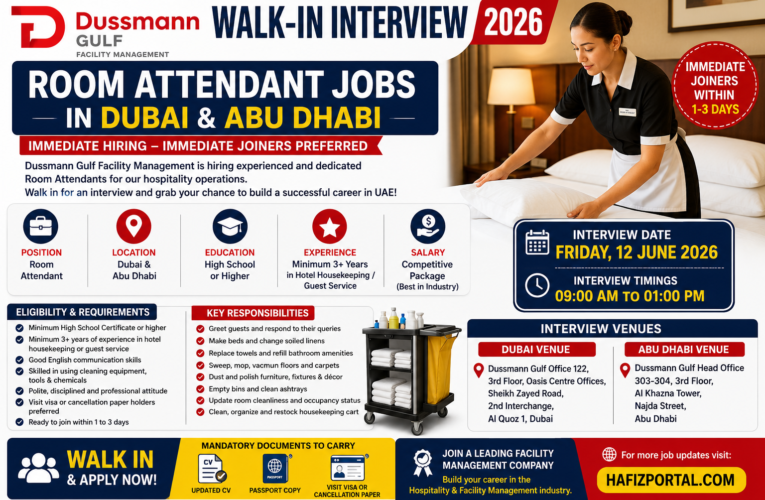Dussmann Gulf Walk-In Interview 2026 | Room Attendant Jobs in Dubai & Abu Dhabi