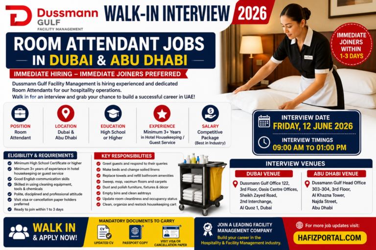 Dussmann Gulf Walk-In Interview 2026 | Room Attendant Jobs in Dubai & Abu Dhabi