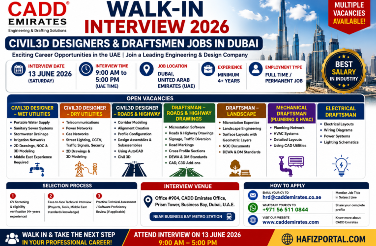 CADD Emirates Walk-In Interview 2026 in Dubai | Civil3D Designers & Draftsmen Jobs in UAE