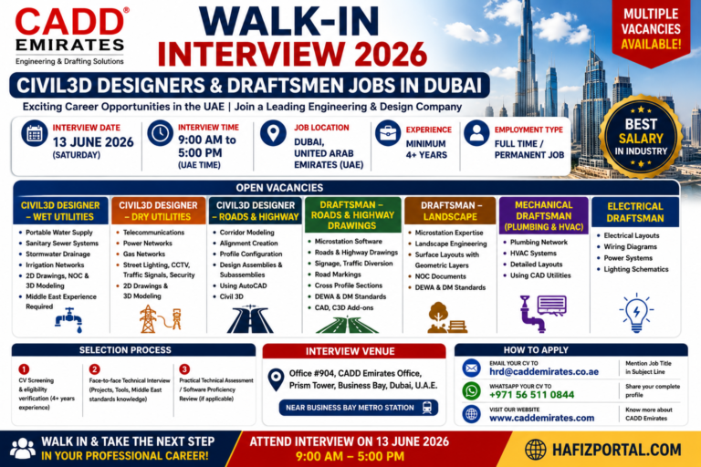 CADD Emirates Walk-In Interview 2026 in Dubai | Civil3D Designers & Draftsmen Jobs in UAE
