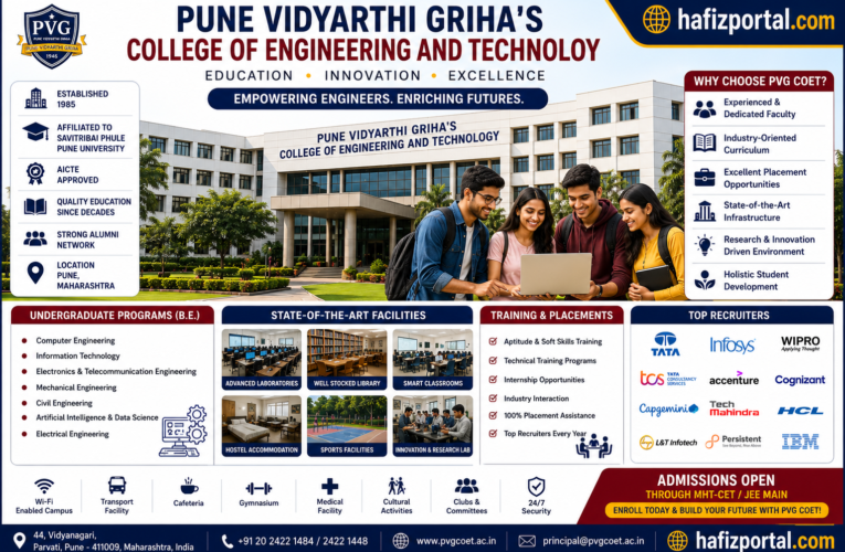 Pune Vidhyarthi Griha’s College of Engineering and Technology Pune (PVG COET): Courses, Admission, Fees, Placements, Campus Facilities & Complete Student Guide